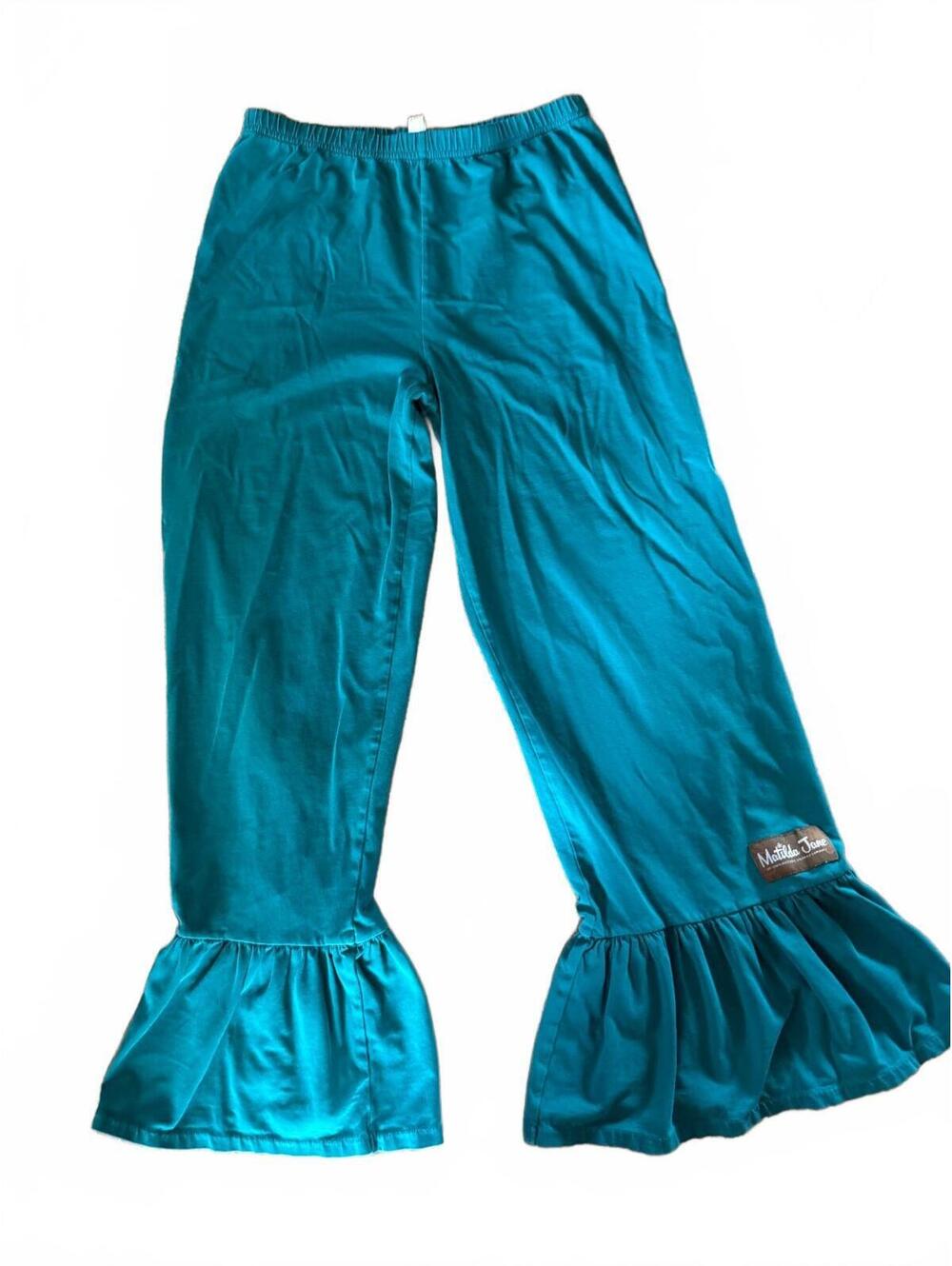 Matilda Jane Girls Size 14 Teal Turquoise Big Ruffle Pants Boho